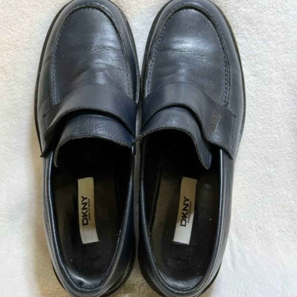 DKNY Vintage Classic Navy Penny Loafers Elevated Chunky Heel